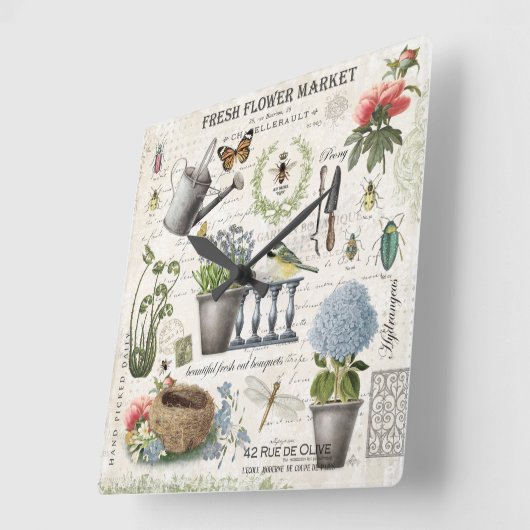 モダンヴィンテージフランスの農家花園 スクエア壁時計 (傾斜)