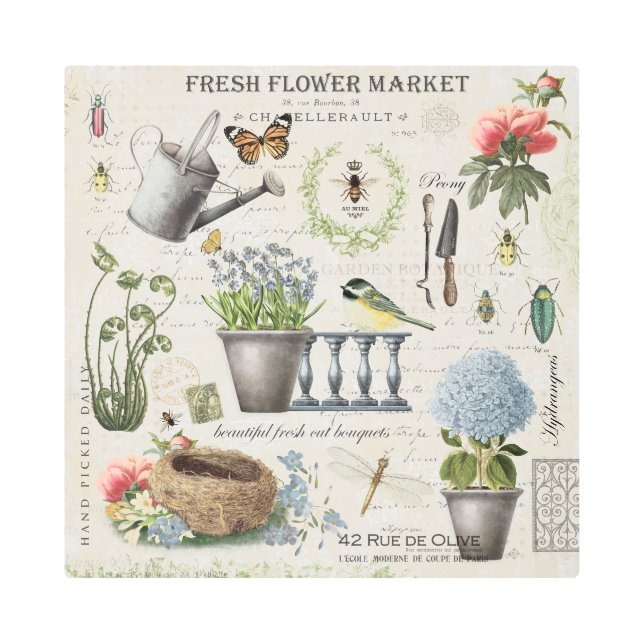 モダンヴィンテージフランスの農家花園 メタルプリント (正面)