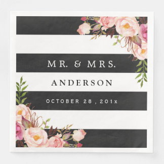 モダンヴィンテージフローラストライプ結婚白黒