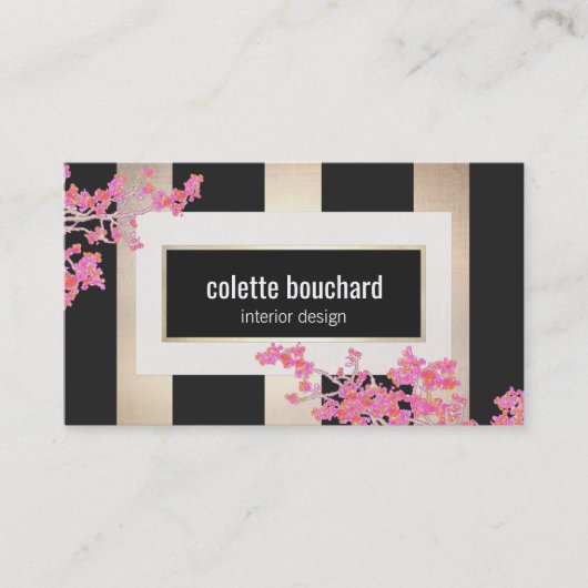 モダンヴィンテージフローラストライプ設計者 名刺 (正面)