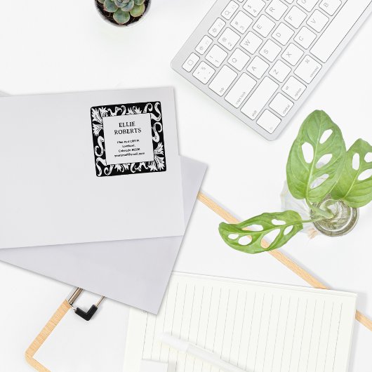 モダンヴィンテージフローラ名前をカスタムする差出人住所 ラバースタンプ