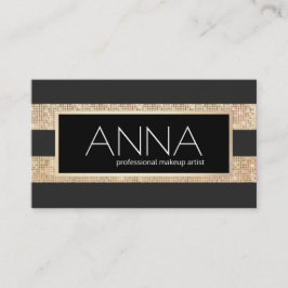 モダンヴィンテージブラックと金ゴールドのシークインストライプの 名刺