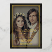 モダンヴィンテージブラックと金ゴールド50周年記念 箔招待状 (正面)