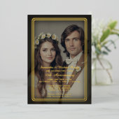 モダンヴィンテージブラックと金ゴールド50周年記念 箔招待状 (立ち正面)