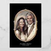 モダンヴィンテージブラックと金ゴールド50周年記念 箔招待状 (裏面)