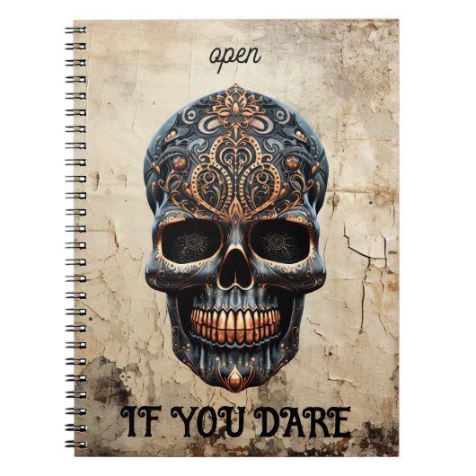 モダンヴィンテージブラックスカルオールド紙カスタム引用文 ノートブック (正面)