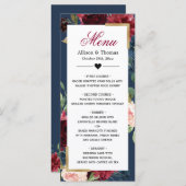 モダンヴィンテージブルゴーニュ青フローラ結婚のメニュー メニュー (正面/裏面)