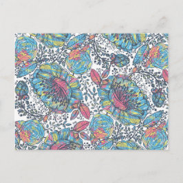 モダンヴィンテージブルーイエローウォーター色フローラ ポストカード