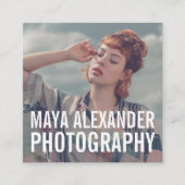 モダンヴィンテージブルーフォトフィルター スクエア名刺 (正面)