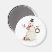 モダンヴィンテージホリデー雪だるま マグネット (正面/裏面)