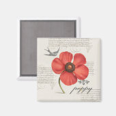 モダンヴィンテージポピーイラストレーション マグネット (正面/裏面)