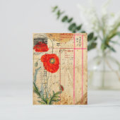 モダンヴィンテージポピー花コラージアートハガキ ポストカード (スタンド正面)