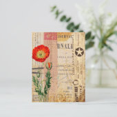 モダンヴィンテージポピー花コラージアートハガキ ポストカード (スタンド正面)