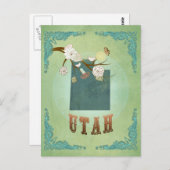 モダンヴィンテージユタ州の地図 – セージグリーン ポストカード (正面/裏面)