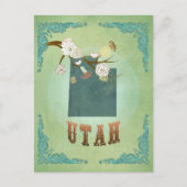 モダンヴィンテージユタ州の地図 – セージグリーン ポストカード (正面)