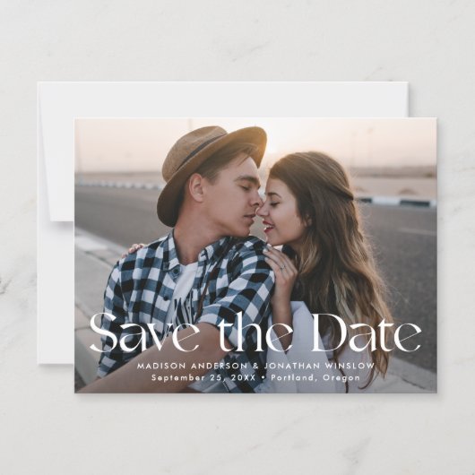 モダンヴィンテージレタリング写真の保存日付 マグネット招待状 (正面)