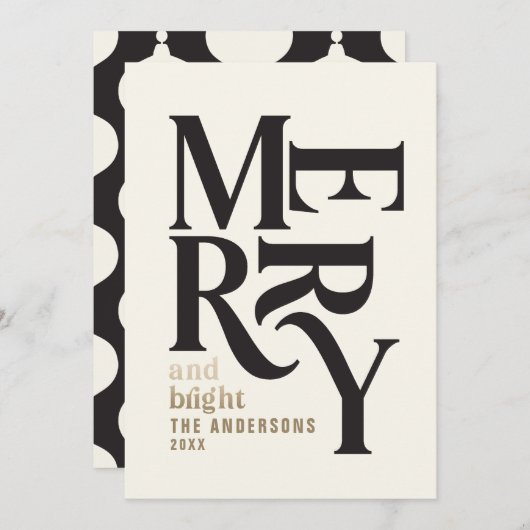 モダンヴィンテージレトロChritsmasブラック金ゴールド 案内状 (正面/裏面)