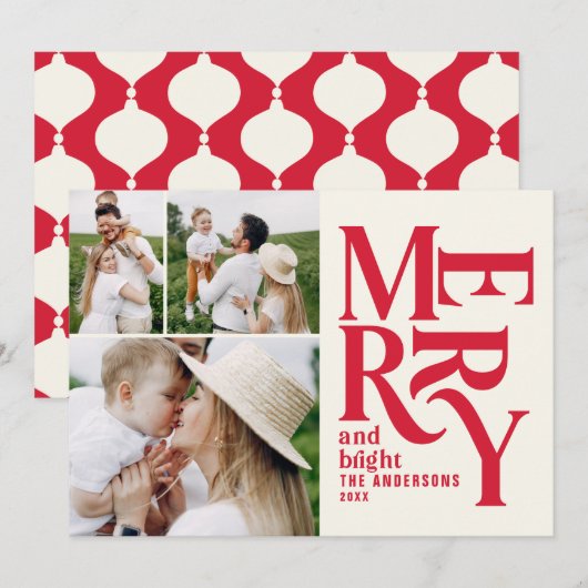 モダンヴィンテージレトロChritsmasレッドフェスティバル写真 案内状 (正面/裏面)