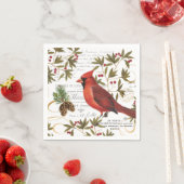 モダンヴィンテージ冬ウッドランド（鳥）ショウジョウコウカンチョウ スタンダードカクテルナプキン (インサイチュ)