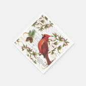 モダンヴィンテージ冬ウッドランド（鳥）ショウジョウコウカンチョウ スタンダードカクテルナプキン (角)