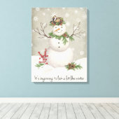 モダンヴィンテージ冬園雪だるま キャンバスプリント (インサイチュ (ウッドフロア))