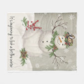 モダンヴィンテージ冬園雪だるま フリースブランケット (正面(横))
