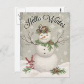 モダンヴィンテージ冬園雪だるま ポストカード