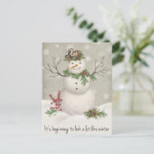 モダンヴィンテージ冬園雪だるま ポストカード (スタンド正面)