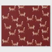モダンヴィンテージ可愛いキツネ模様ダークレッド ラッピングペーパー (フラット)
