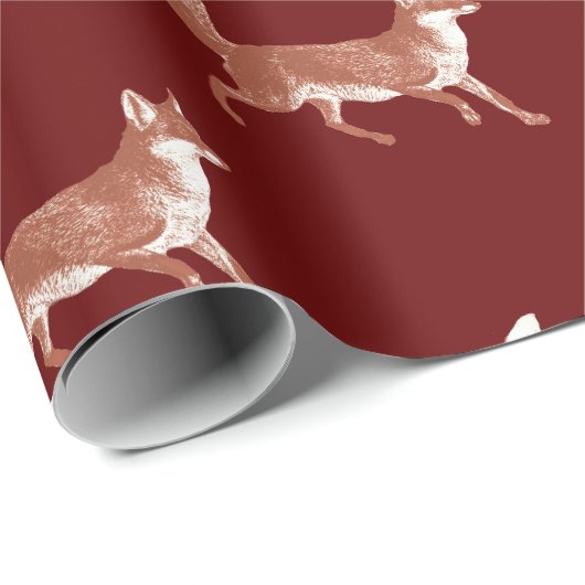モダンヴィンテージ可愛いキツネ模様ダークレッド ラッピングペーパー (ロールコーナー)