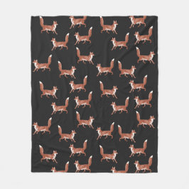 モダンヴィンテージ可愛い赤いキツネ模様 フリースブランケット