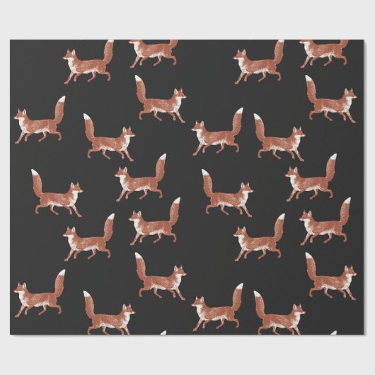 モダンヴィンテージ可愛い赤いキツネ模様 ラッピングペーパー (フラット)