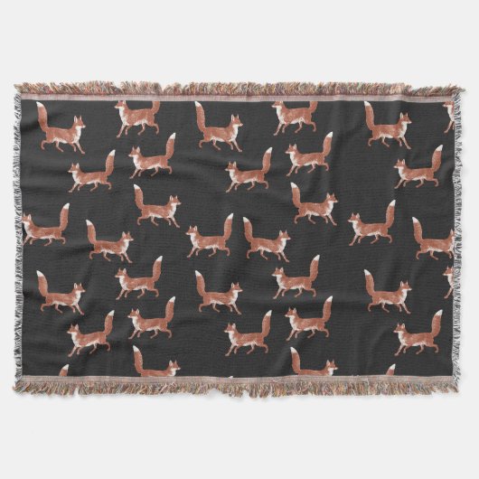 モダンヴィンテージ可愛い赤いキツネ スローブランケット (正面)