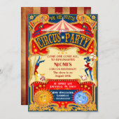 モダンヴィンテージ回路カーニバルフェスティバル誕生日 招待状 (正面/裏面)