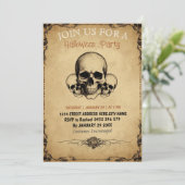 モダンヴィンテージ大人ハローウィンパーティスカル 招待状 (スタンド正面)