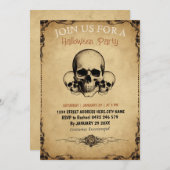 モダンヴィンテージ大人ハローウィンパーティスカル 招待状 (正面/裏面)