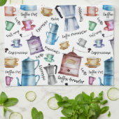 モダンヴィンテージ水色コーヒーエスプレッソポット キッチンタオル (折り畳み)