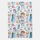 モダンヴィンテージ水色コーヒーエスプレッソポット キッチンタオル (縦)