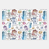 モダンヴィンテージ水色コーヒーエスプレッソポット ラッピングペーパーシート (正面3)