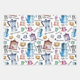 モダンヴィンテージ水色コーヒーエスプレッソポット ラッピングペーパーシート