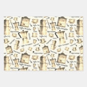 モダンヴィンテージ水色コーヒーエスプレッソポット ラッピングペーパーシート (正面3)