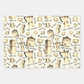 モダンヴィンテージ水色コーヒーエスプレッソポット ラッピングペーパーシート (正面2)