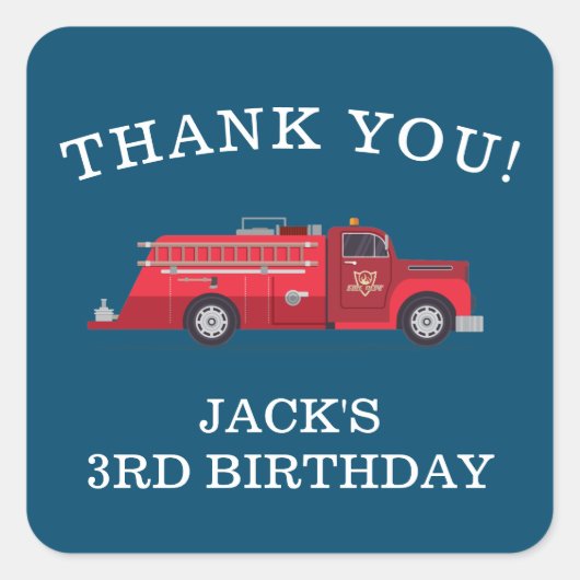 モダンヴィンテージ消防車 スクエアシール (正面)