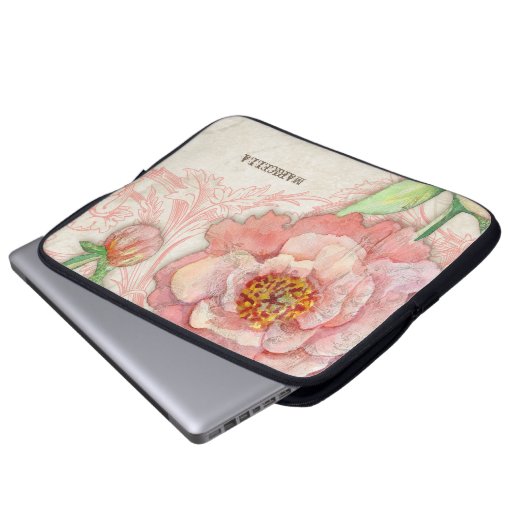 モダンヴィンテージ牡丹フローラ渦アンティークヴィンテージ ラップトップスリーブ (正面下部)