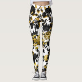 モダンヴィンテージ白黒金ゴールドフローラトイル レギンス (正面)