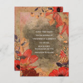 モダンヴィンテージ秋フローラ日付の保存 案内ポストカード (正面/裏面)