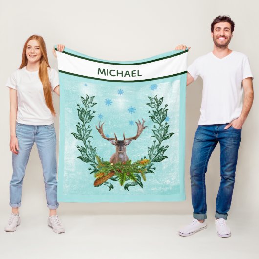 モダンヴィンテージ素朴冬の雪片ディアー フリースブランケット (インサイチュ)