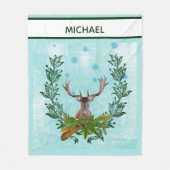 モダンヴィンテージ素朴冬の雪片ディアー フリースブランケット (正面)