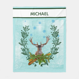 モダンヴィンテージ素朴冬の雪片ディアー フリースブランケット