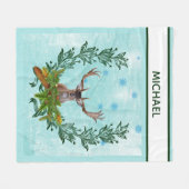 モダンヴィンテージ素朴冬の雪片ディアー フリースブランケット (正面(横))